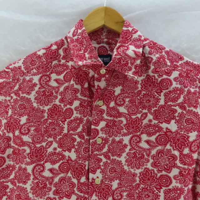 JEANSWEST Shirt Mens Adult Size Medium Red Paisley Short Sleeve Button Up Casual 2