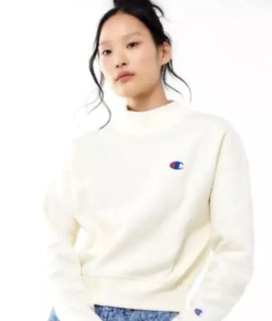 Women’s Champion Uo Exclusive Reverse Weave White Mock Neck Sweatshirt  Medium