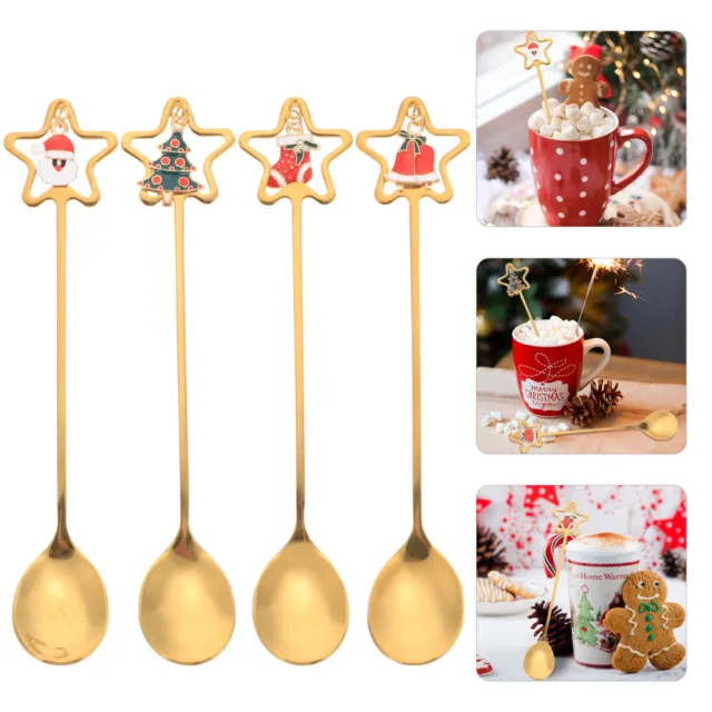 4 pz cucchiaino forchetta di Natale cucchiaio vacanze cucchiaino da caffè agitatori da tè regalo
