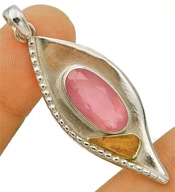 Natural Faceted Rose Quartz 925 Sterling Silver Pendant 2" Long NW3-6