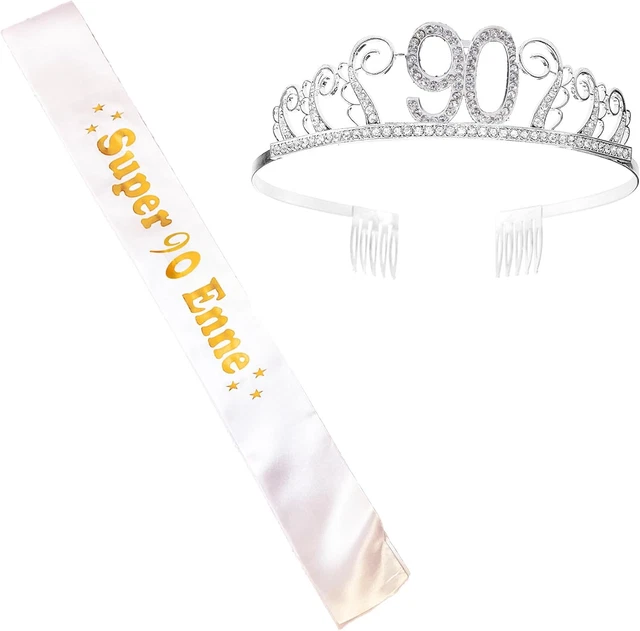 Set Compleanno Corona E Fascia Birthday Queen - Diadema Con Cristalli E Fascia In Raso Oro Rosa - 4