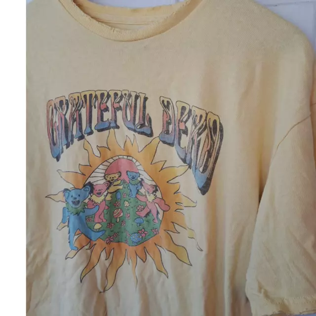 Junk Food Clothing Los Angelas Womens Med Distressed Tee Yellow Grateful Dead 2