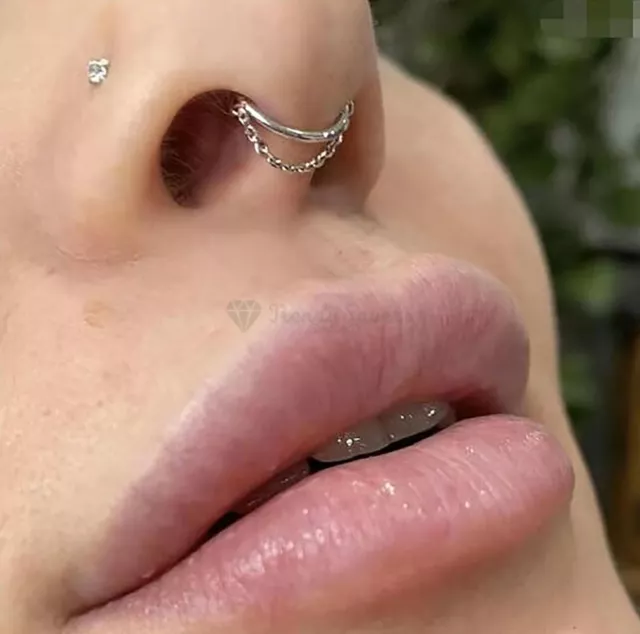 Titanium 16G Hinged Segment Clicker Septum Ring with Chain Cartilage Nose Ring