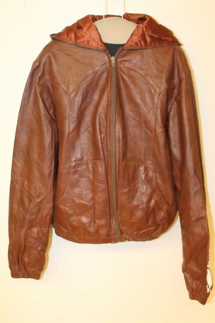 Mens Beau Geste Vintage Cinnamon Brown Leather Hooded Jacket Sz 46