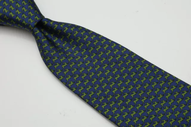 Salvatore Ferragamo Blue Green Hare Rabbit  Men's Silk Necktie