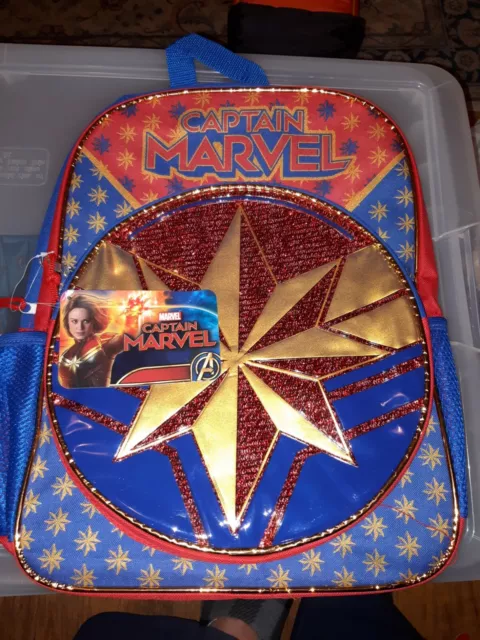 MARVEL Blue & Red Avengers Endgame Captain Marvel 16" Backpack School Bag NWT