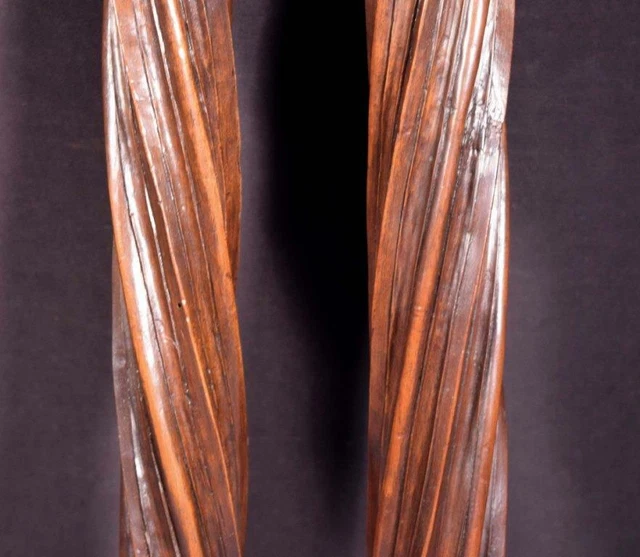 *21" Pair of French Antique Solid Walnut Posts/Pillars/Columns/Balusters Salvage 5
