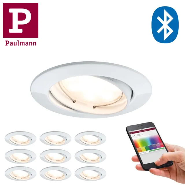 10er Pack Paulmann Premium Einbauleuchte SmartCoin Bluetooth RGB schwenkbar LED