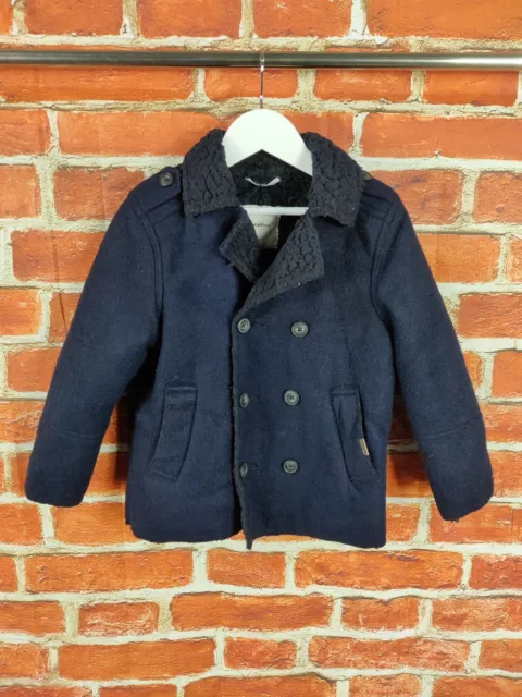 Boys Coat Age 5-6 Years Zara Navy Blue Wool Blend Fleece Collared Jacket 116Cm