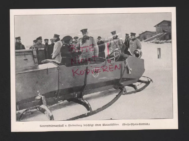 Bilddokument 1915, Bildnis Generalfeldmarschall v. Hindenburg Motorschlitten WWI
