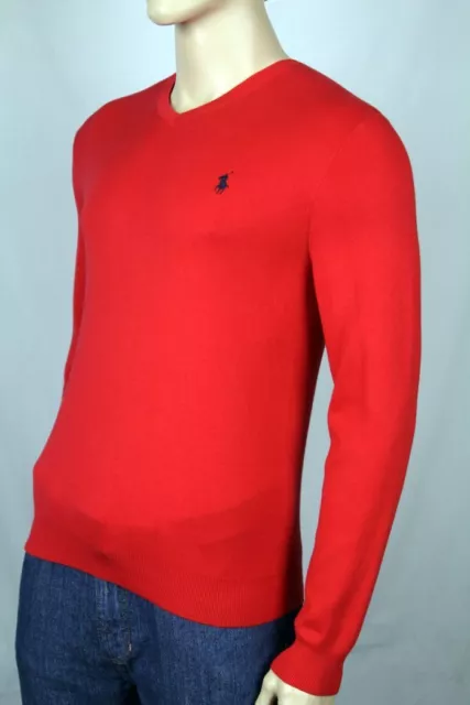 Polo Ralph Lauren Red Pima Cotton Sweater Navy Blue Pony NWT