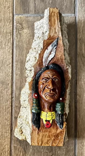 Signed Ray Small #242 Native American Wood Hand Carved Medicine Man Face