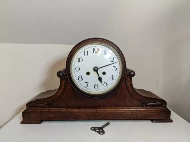 Large Vintage Napoleon hat wooden striking clock with Key Good working order