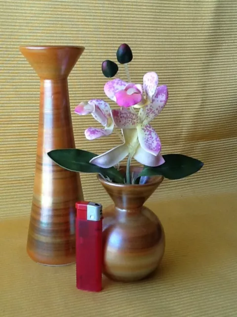 2 er Set Sgrafo Modern Peter Müller Porzellan Golddekor Gold Vase Vasen RARE 3