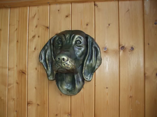 Large Bronzed Stone Weimaraner  Dog  Dogs Head   Wall  Plaque Sculpture