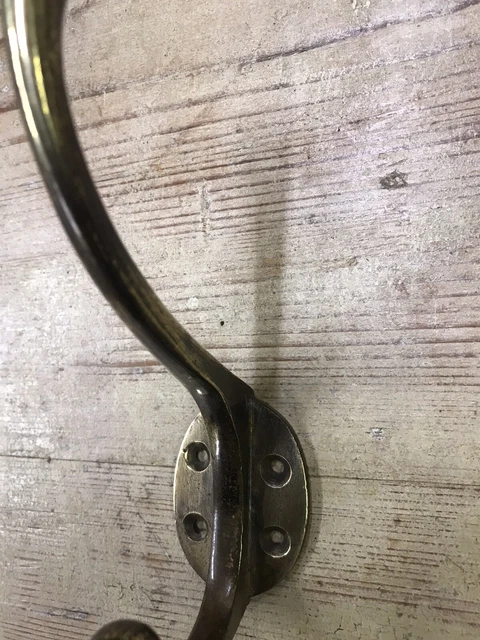 Original Antique Edwardian Brass Double Coat Hook Old  Metal Reclaimed Vintage 3