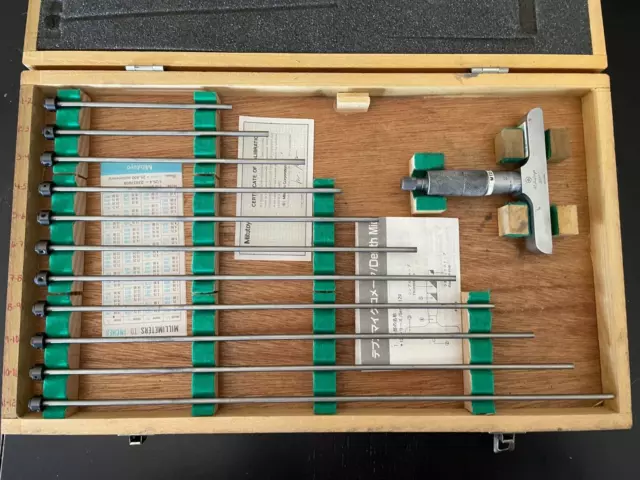 Mitutoyo Depth Micrometer Set, With Wood Case, Used Condition