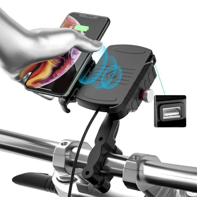 QC 3.0 Wireless Charger Motorcycle Bicycle GPS Cell Phone Holder Handlebar Mount