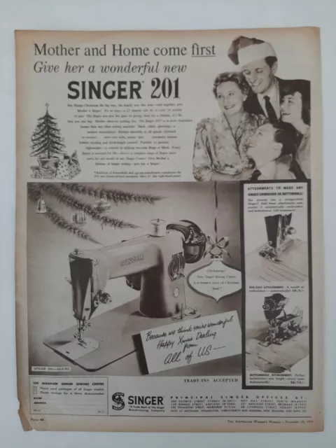 Vintage Australian advertising 1958 ad SINGER SEWING MACHINES family art