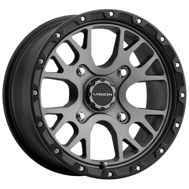 4-Vision UTV 545 Rocker 15x7 4x110 +13mm Gunmetal Wheels Rims 15" Inch