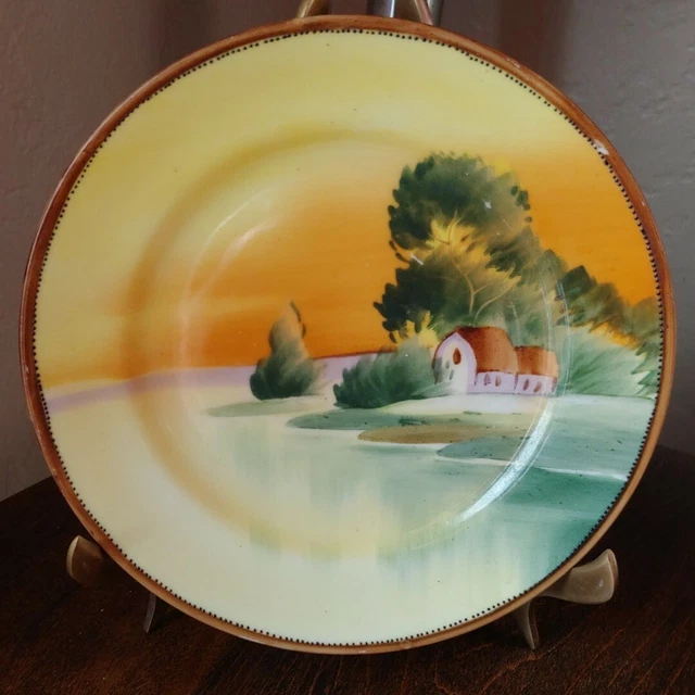 Vintage 1950's Japan hand painted small 7-1/4" porcelain plate orange.