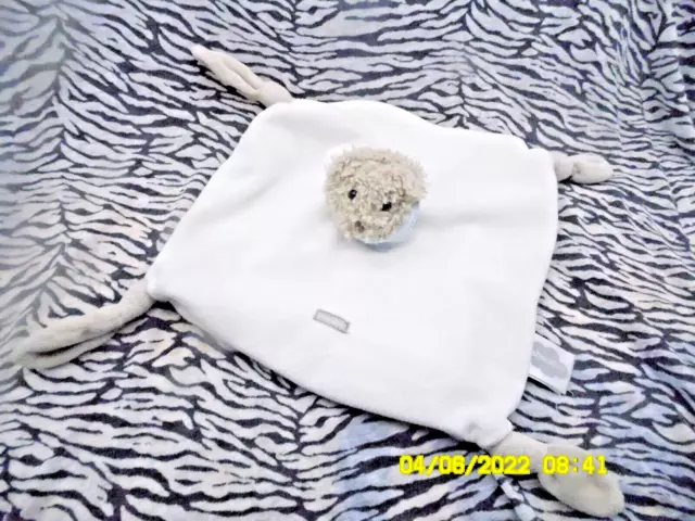 🐞/ Absorba Doudou Ours Plat Carre Beige/Marron Blanc Bandana Bleu 20/20Cm Tbe