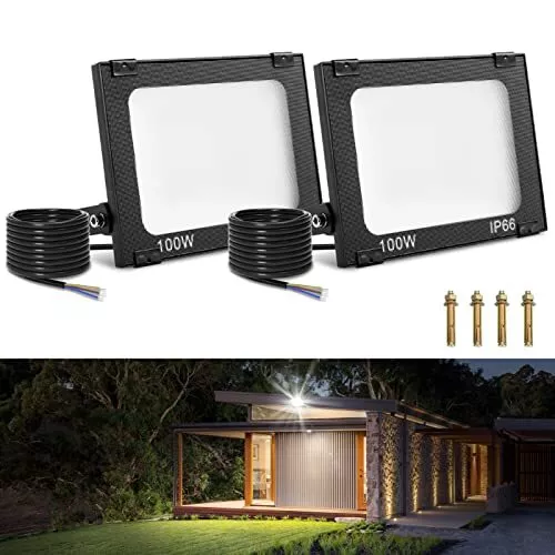 papasbox Lot de 2 projecteurs LED 100 W - Étanche IP65 - Pour jardin, garage,