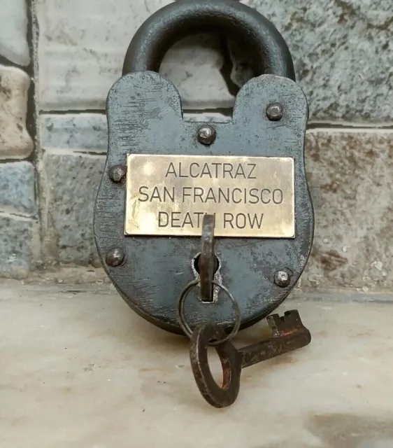 Old Alcatraz San Francisco Death Row 4" Cast Iron Lock & Keys, Antique Style