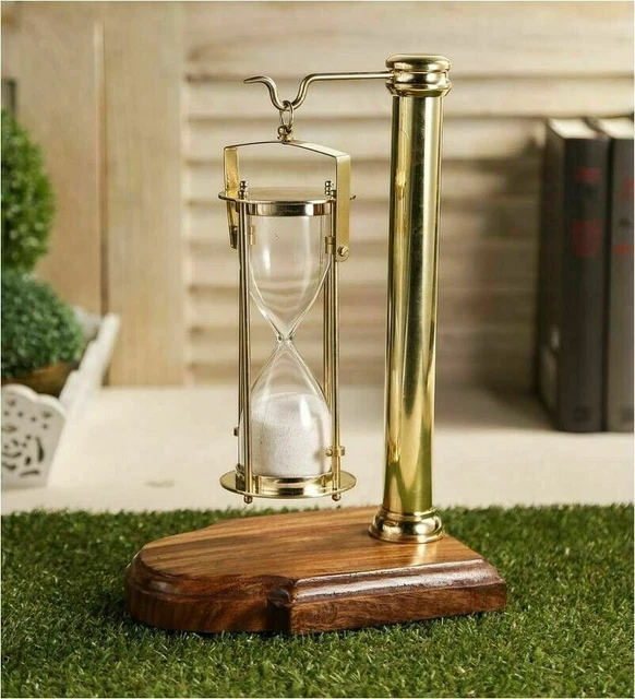 Hourglass Nautical Brass Hanging Sand Timer With Wooden Base Desk Decorative