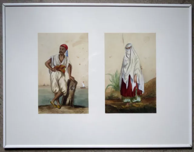 Deux Aquarelles originales. Orientalisme. Alger