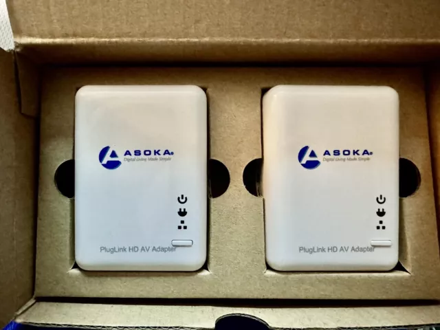 NEW ASOKA Ethernet PlugLink PL9660-Q1 HD AV Adapters Set of 2 With Cords