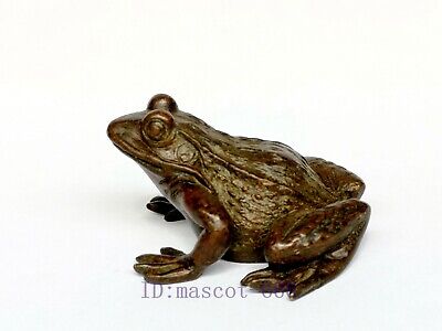 Signature Collected China Old Bronze Carving Frog Statue Paperweight Decoration
