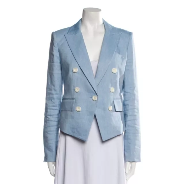 Veronica Beard Diego Dickey Linen Blazer Jacket Baby Blue Designer Fitted Womens