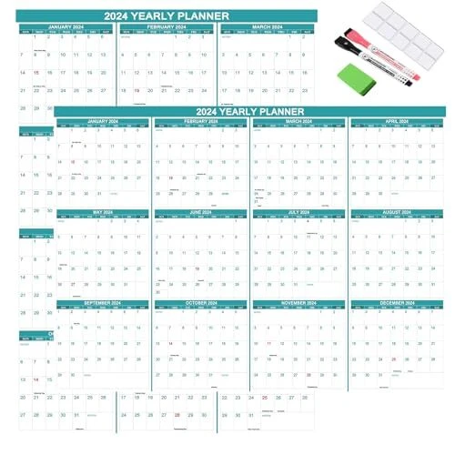 32& X 48& 2024 Wall Calendar, Large Dry & Wet Erase Laminated Yearly