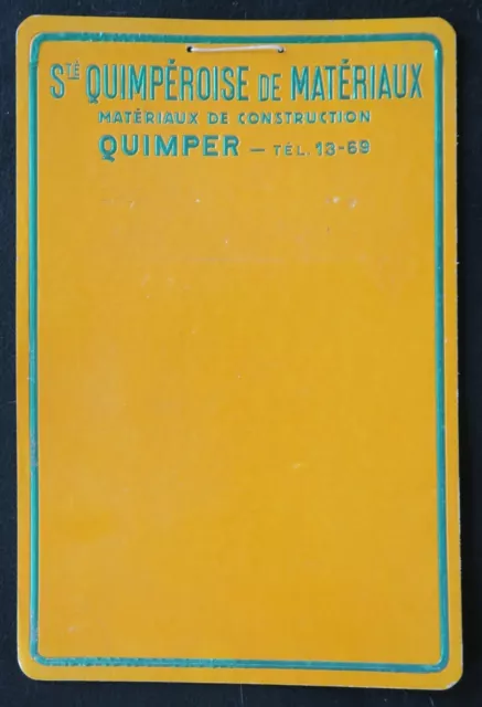 Ancien carton publicitaire gaufré Sté QUIMPEROISE DE MATERIAUX Quimper jaune