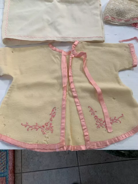 Vintage Baby’s jacket, hat and blanket pink w/embroidery