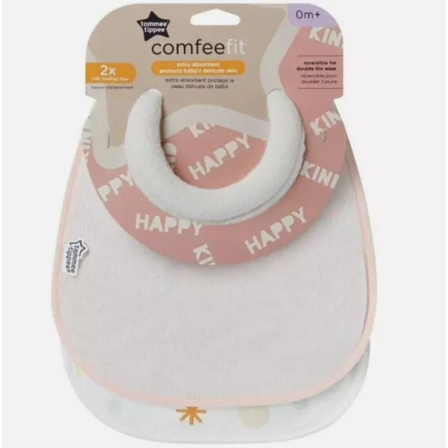 NEW Tommee Tippee Closer to Nature Milk Feeding Bibs(2 Pcs)Comfee Fit Happy Kind