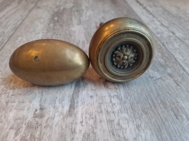 Victorian Antique Old Pair Solid Brass Bronze Doorknob Door Handle Heavy