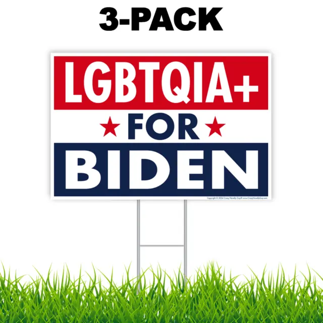 LGBTQIA+ For Joe Biden 2024 Yard Sign, 18" x 12", H-Stake (3 Signs Wholesale)