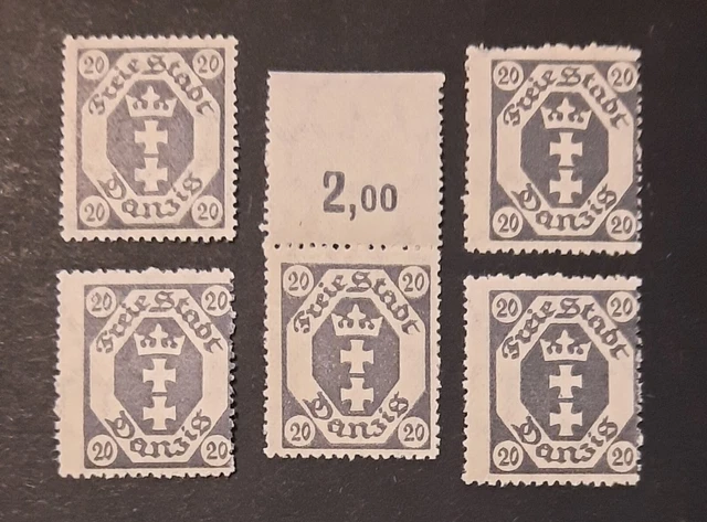 Danzig Kleines Staatswappen 5x Mi-Nr. 76 postfrisch, Artikelbeschreibung lesen!
