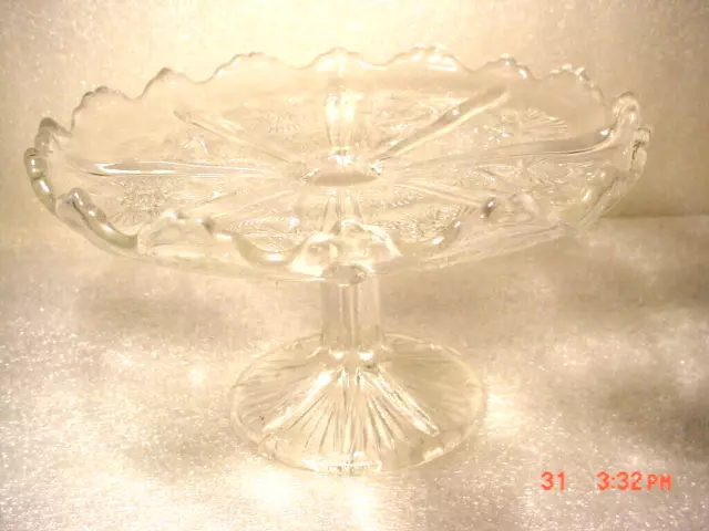 c1910 Higbee Paneled EAPG Thistle/Star Of David Pattern Glass Compote Bowl Dish