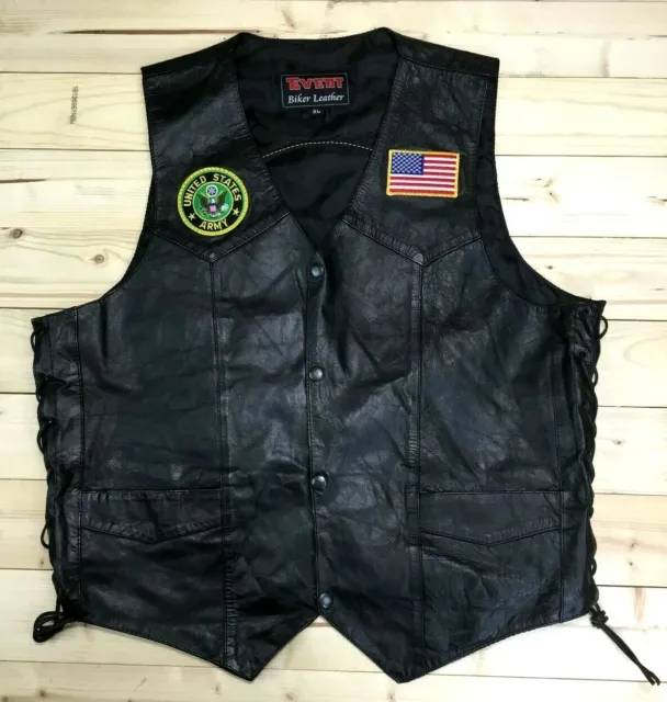 Event Leather Biker Vest Size XL Army Badges