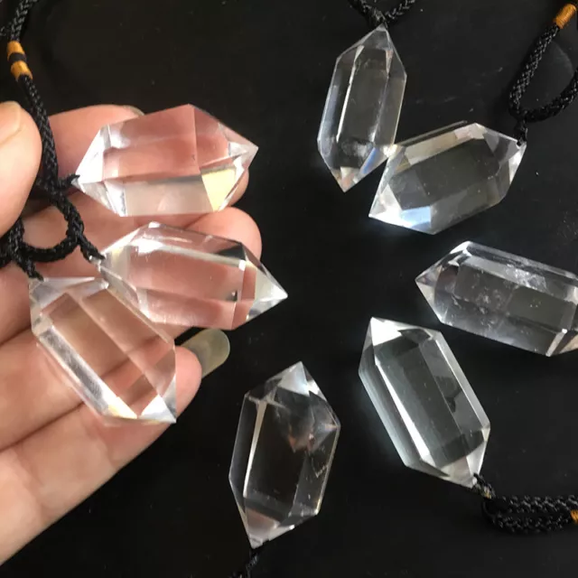 Natural Clear Quartz Crystal Wand Pendulum Pendant Necklace Chakra Healing Stone