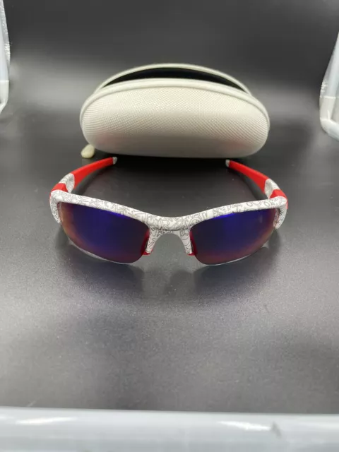 Oakley Flak Jacket 1.0 White Text w/ + Red Iridium Lenses