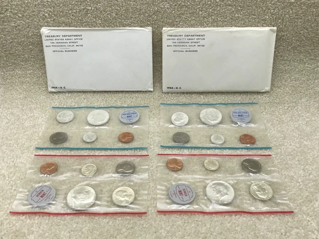 Lot Of 2 1964 - U.c. Treasury Department Bureau Of The Mint 10 Coin Sets D&P