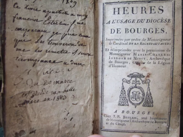 lot livres anciens, 17??, 1 volume, Heures à L'Usage du Diocèse de Bourges, CPT