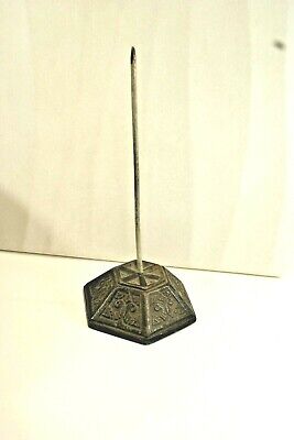 Antique Cast Iron Metal Spike Receipt Holder, Ornate Design, 7 Inches Tall