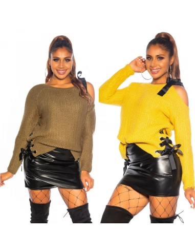 Maglione donna maglioncino maglia pullover felpa monospalla girocollo fiocco
