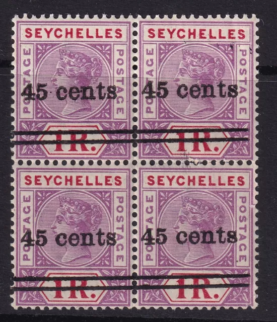 SEYCHELLES QV SG44, 45c on 1r bright mauve & deep red - Block of 4 - MNH