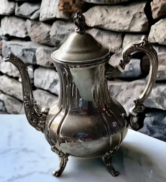 Vintage Silver on Copper Teapot Pitcher 11”  W/ Hinged Lid Clawfoot Pre-1940’s